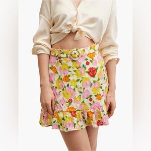 NWT - Mango Yellow Pradera Floral Print Mini Skirt - Size S